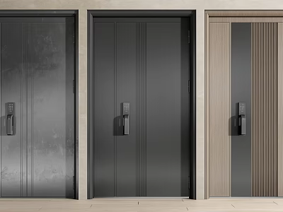 Modern Security Doors Featuring Metal And Wooden Panels With Secure Locks And Handles 3d model
