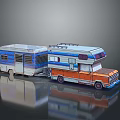 Colorful Recreational Vehicles With Blue Orange Camper Trailer Motorhome White Stripes And Roof Rack