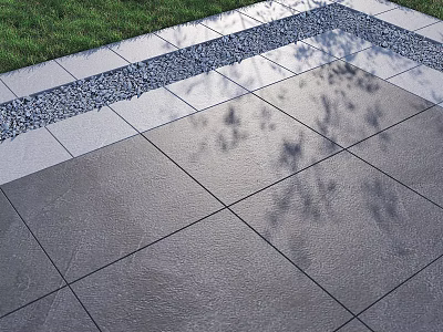 Plaza Paving With Tiles Gravel And Grass Area 3d model