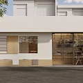 Modern Minimalist Storefront With White Walls Glass Doors Wooden Blinds And Accents