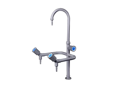 Gray Laboratory Faucet With Swivel Spout Multiple Outlets And Blue Knobs 3d model