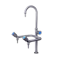 Gray Laboratory Faucet With Swivel Spout Multiple Outlets And Blue Knobs