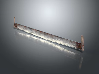 Rusty Metal Saw Blade With Long Serrated Edges And End Mounts 3d model