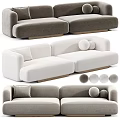 Modern Double Sofa With Gray White Upholstery Round Pillows And Wooden Legs