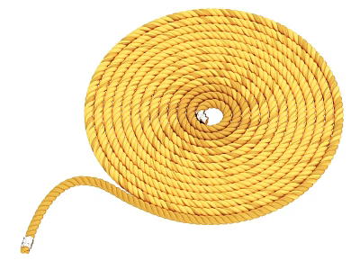 Industrial Coiled Yellow Rope With Central Hole And Metal End Fitting 3d model