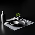 Stylish Black Gray Dinnerware Set Featuring Bowls Plates Cups Placemats And Greenery