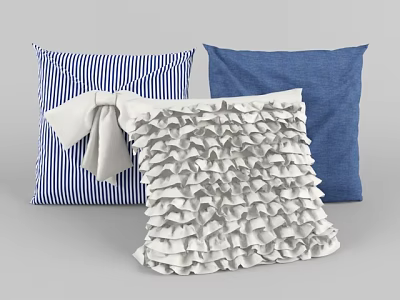 Decorative Throw Pillows Featuring Blue White Striped Solid Blue And White Ruffled Design 3d model
