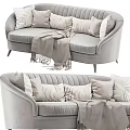 Modern Gray Curved Multi Seat Sofa With Striped Cushions And Throw Blanket 3d model