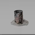 Modified Rusted Metal Barrel As Homemade Weapon With Damaged Straps On Gravel Base