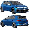 Blue Volkswagen Sporty Hatchback Car Front Rear Views With Alloy Wheels