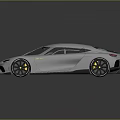 Silver Sports Car with Streamlined Body Yellow Wheels and Modern Futuristic Design