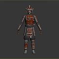 Game Movie Character Samurai Warrior With Horned Helmet And Red Gray Armor