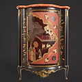 Ornate Entryway Cabinet and Side Cabinet with Gold Trim Intricate Carvings and Red Lacquer Panels
