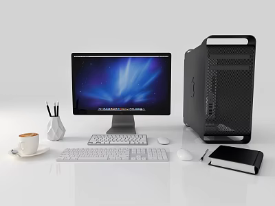 Desktop Computer Workstation With Monitor Keyboard Mouse Tower And Office Accessories 3d model