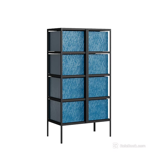 Modern Black Frame Storage Cabinet With Blue Storage Compartments And Multiple Tiers 3d model 