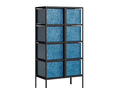 Modern Black Frame Storage Cabinet With Blue Storage Compartments And Multiple Tiers 3d model