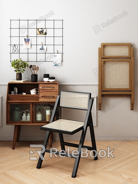 Folding Chair Rattan-braided Dining Chair Solid Wood Folding Dining Chair Sideboard model