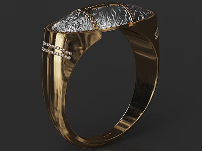 Luxury Gold Ring Crafted With Diamonds And Ornate Engraved Top Design 3d model