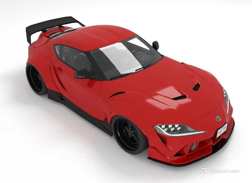 Red Modified Sports Car With Aerodynamic Body And Rear Wing 3d model 
