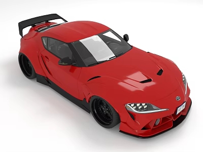 Red Modified Sports Car With Aerodynamic Body And Rear Wing 3d model