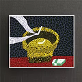 Pointillism Artwork With Hat Shaped Design Gold White Dots On Black Background 3d model