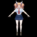 Game Movie Character With Pink Hair Horns White Shirt Red Tie Blue Skirt