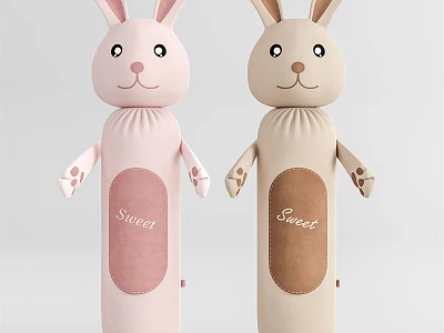 Cute Rabbit Stuffed Dolls in Pink and Beige with Sweet Label for Kids 3d model