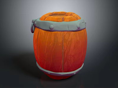 Decorative Ornament Set With Vintage Orange Wooden Barrel And Gray Metal Hoops 3d model