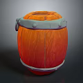 Decorative Ornament Set With Vintage Orange Wooden Barrel And Gray Metal Hoops
