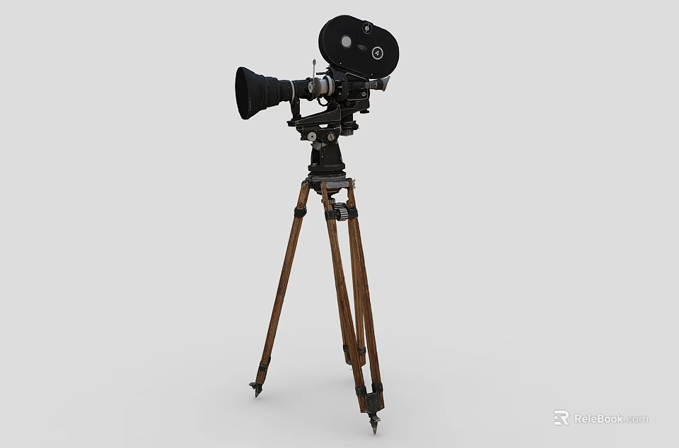 Smart Machine Supporting Vintage Film Camera Mounted on Wooden Tripod Stand 3d model 