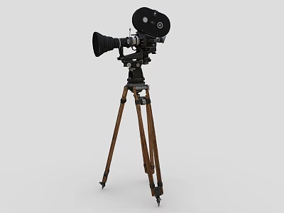 Smart Machine Supporting Vintage Film Camera Mounted on Wooden Tripod Stand 3d model