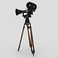 Smart Machine Supporting Vintage Film Camera Mounted on Wooden Tripod Stand