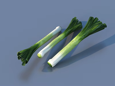 Fresh Green Onions Displayed On Smooth Gray Background With Vibrant Green Leaves And White Stalks 3d model