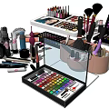 Perfume and Cosmetics Collection With Lipsticks Eyeshadow Palettes Brushes and Makeup Tools