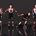 Group of Men in Roller Skating Gear Posing with Protective Equipment and Dynamic Stance