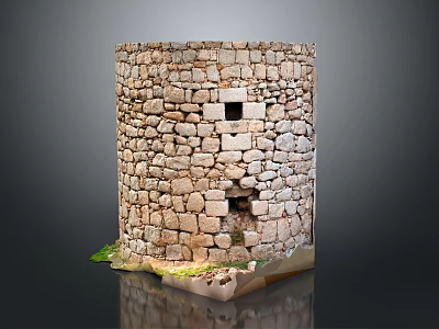 Ancient Stone Tower Structure Built With Irregular Stone Blocks And Small Windows 3d model