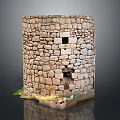 Ancient Stone Tower Structure Built With Irregular Stone Blocks And Small Windows