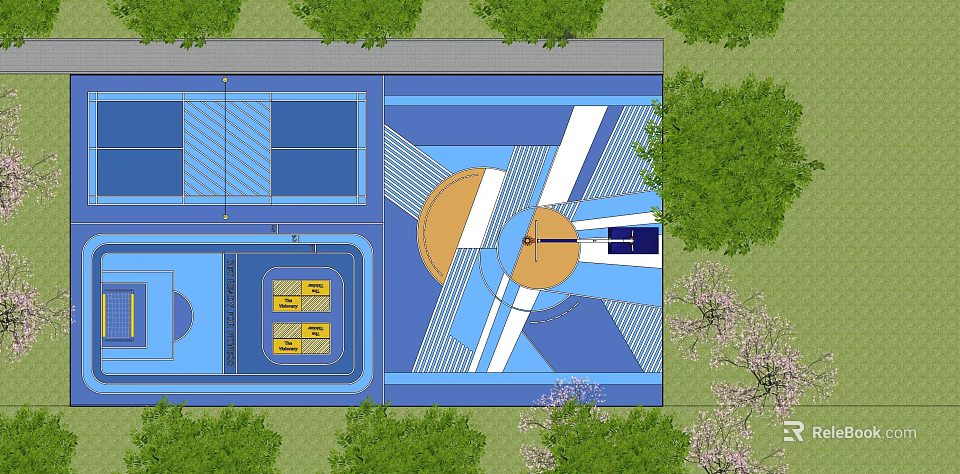 Football Field Layout Design With Running Track Marked Lines And Surrounding Trees 3d model 