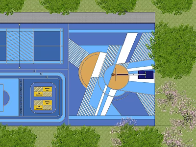 Football Field Layout Design With Running Track Marked Lines And Surrounding Trees 3d model