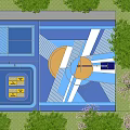 Football Field Layout Design With Running Track Marked Lines And Surrounding Trees
