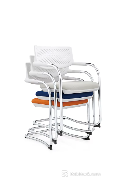 Modern Stackable Office Chairs With Perforated Backrest Metal Frame And Multiple Colors 3d model 