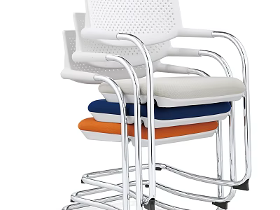 Modern Stackable Office Chairs With Perforated Backrest Metal Frame And Multiple Colors 3d model