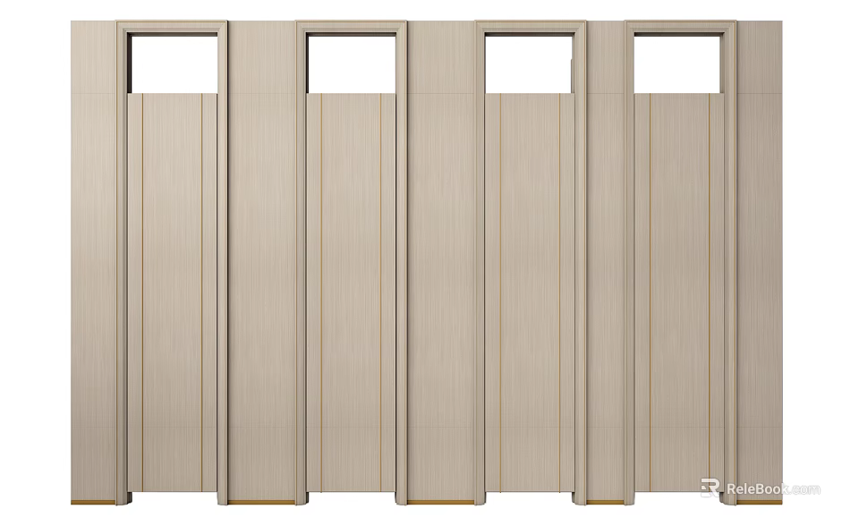 Light Wood Swing Doors with Vertical Panel Design and Small Top Windows 3d model