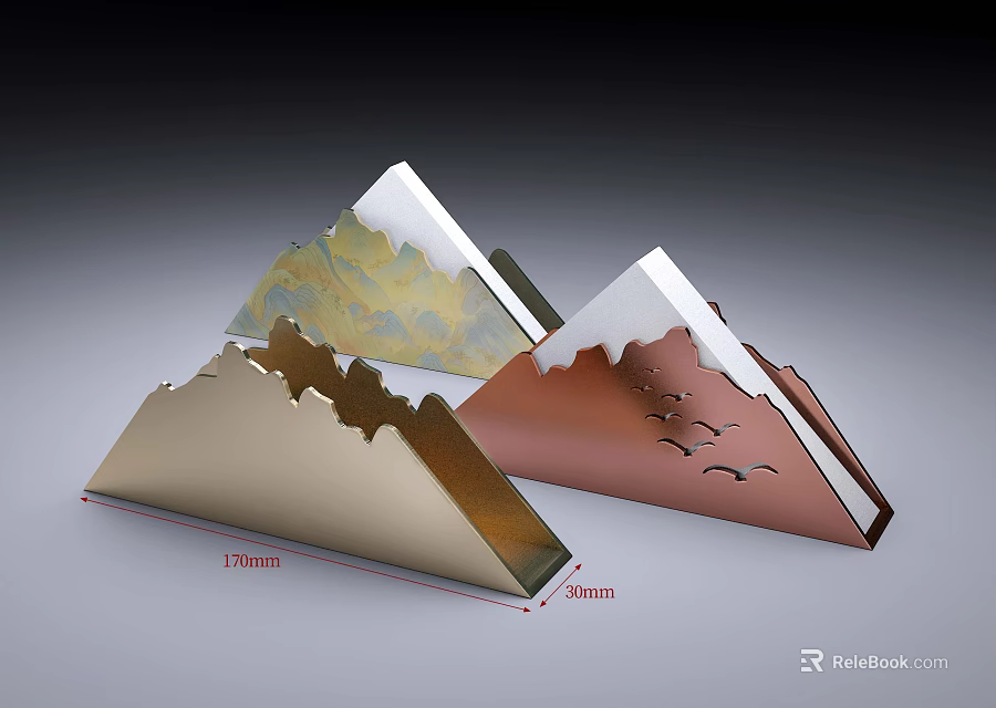 Mountain Shaped Decorative Home Living Accessories with Gold Brown Yellow Textured Surfaces and White Tops 3d model 