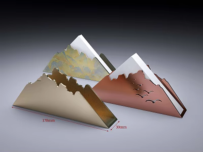 Mountain Shaped Decorative Home Living Accessories with Gold Brown Yellow Textured Surfaces and White Tops 3d model