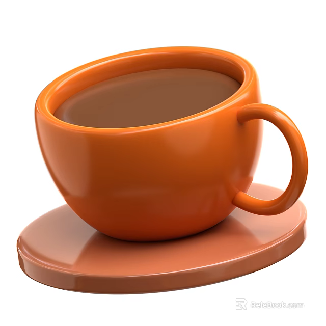 Fresh Delicious Brown Beverage Served in Orange Ceramic Cup on Coaster 3d model 