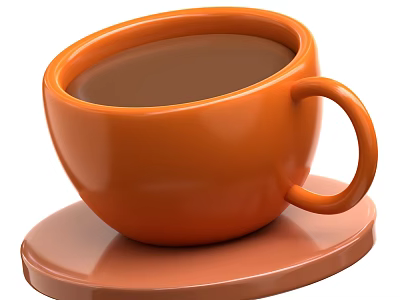 Fresh Delicious Brown Beverage Served in Orange Ceramic Cup on Coaster 3d model