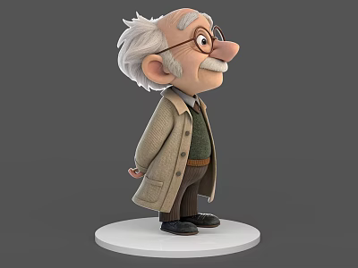 Elderly Game Movie Character With White Hair Glasses Mustache Beige Coat Green Sweater 3d model