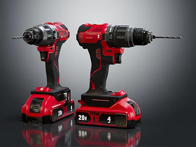 Red And Black Cordless Drill Weapon Featuring 20V Battery And Two Pieces Design 3d model