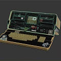 Vintage Portable Computer With Classic Keyboard Retro Display And Golden Case Design